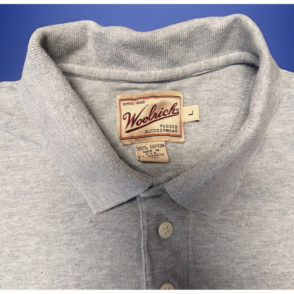 Vintage Woolrich Polo Shirt Men's Made‎ In USA Gray Large Preppy